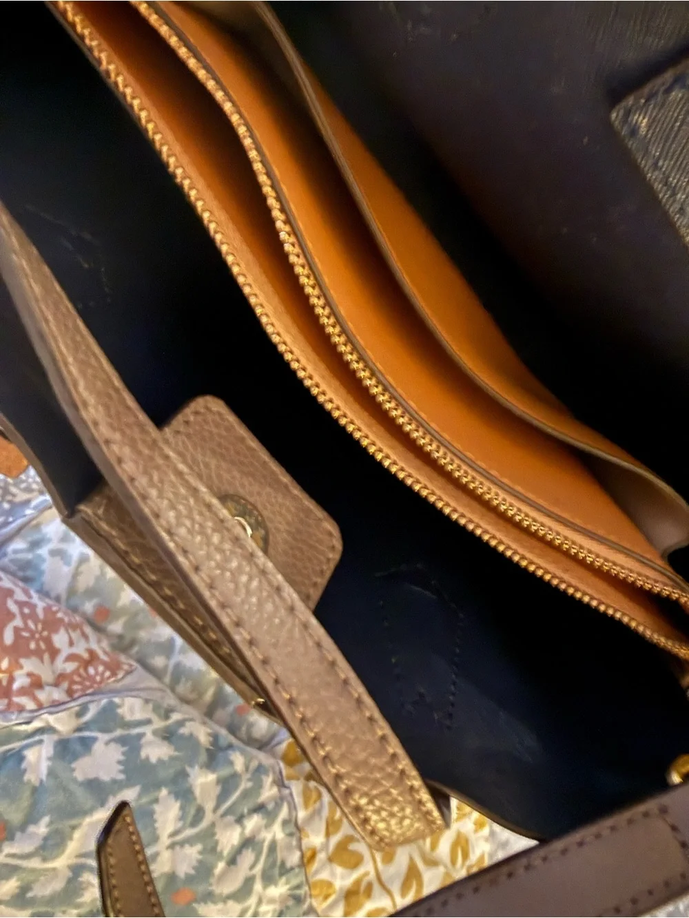 Tory Burch Taupe Pebbled Leather Mini Tote with Gold Hardware